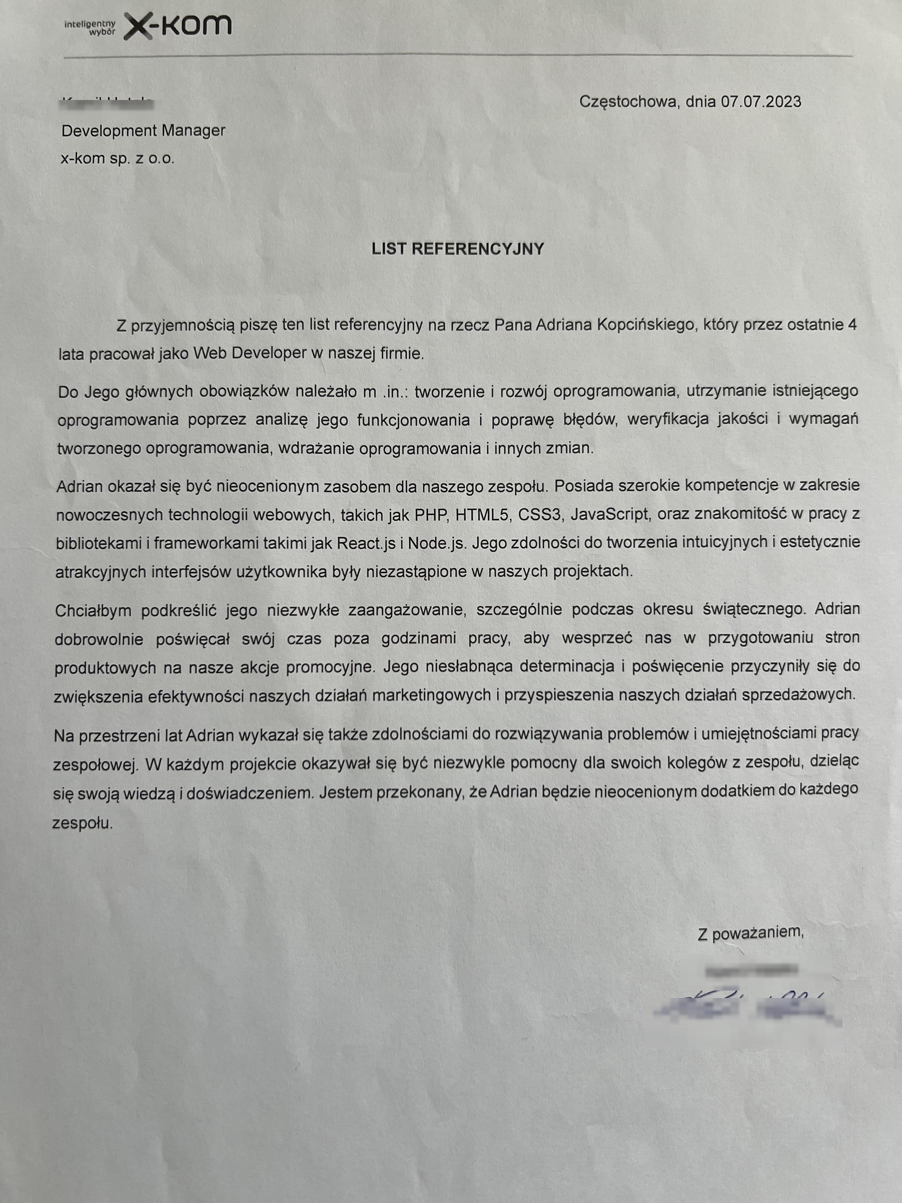 Referencje od X-Kom dla Kvant Code